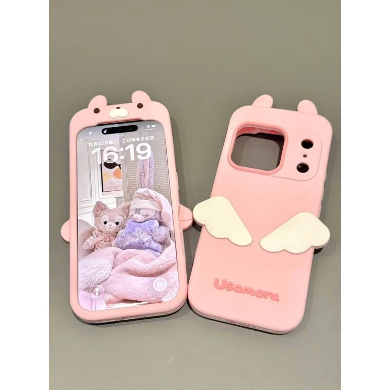 软萌硅胶少女粉天使翅膀兔丸适用于iphone17promax苹果16手机壳15