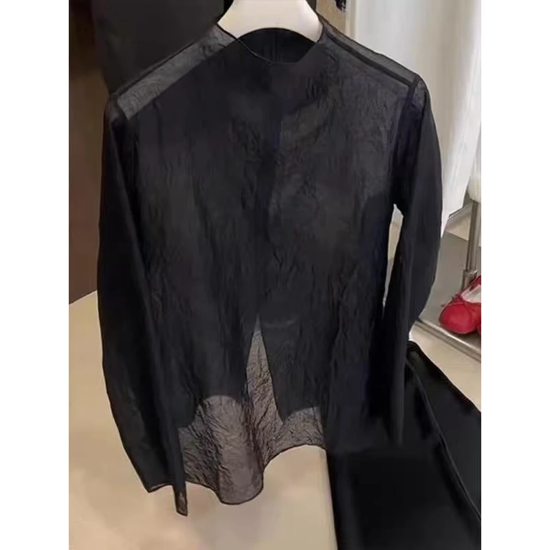 实物太美！不能错过！韩系小众圆领休闲长袖衬衫女显瘦百搭时尚上衣