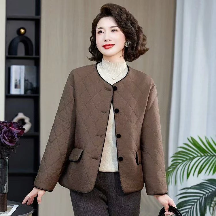 短款纯色常规时尚圆领中老年女装夹克百搭女装显瘦宽松洋气短外套