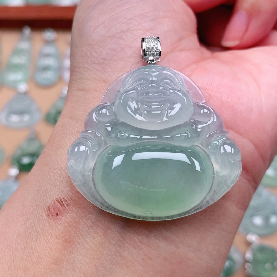 翡翠18K金镶嵌吊坠(不含链)厚8.0