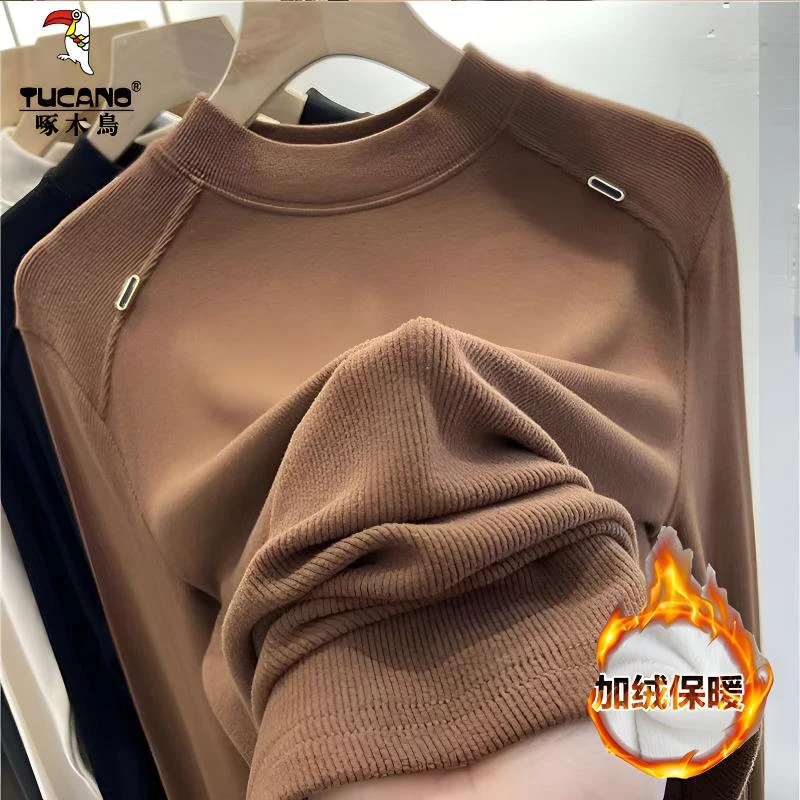 啄木鸟秋冬新款保暖德绒打底衫女内搭修身显瘦长袖可外穿保暖上衣
