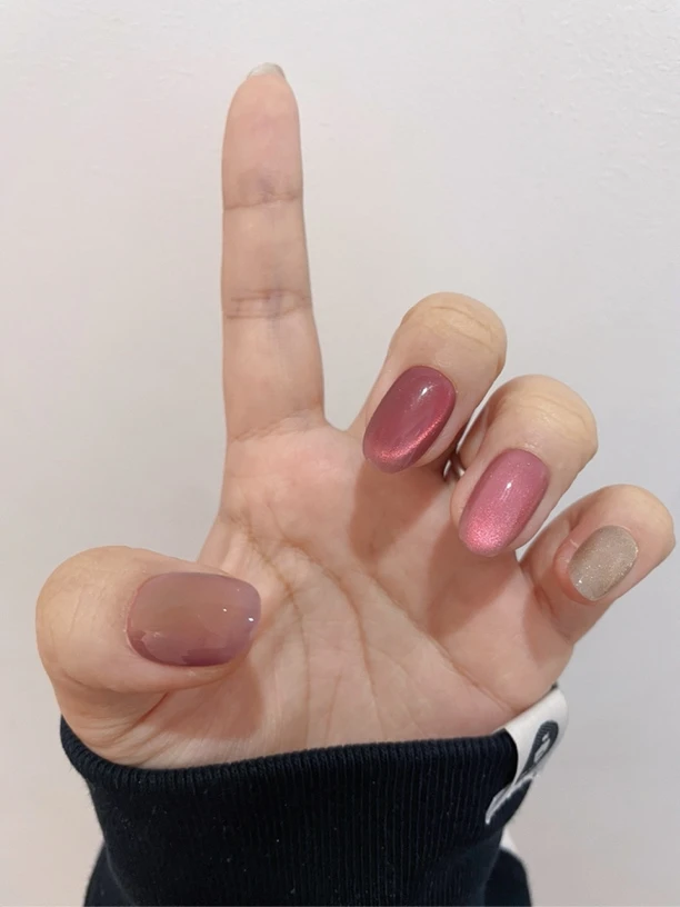 【玫瑰陛下】粉金高级配色简约猫眼穿戴甲手工穿戴甲