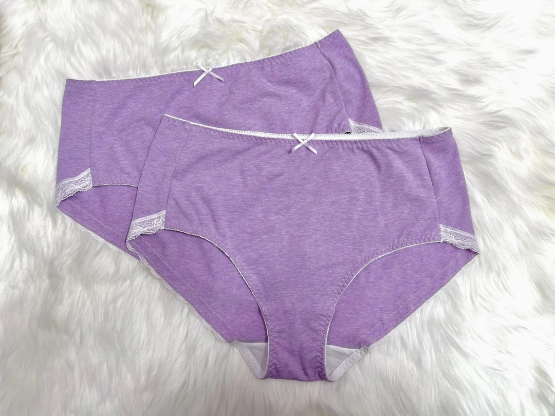 【紫腚行】大码紫色中高腰蕾丝边透气包臀内裤