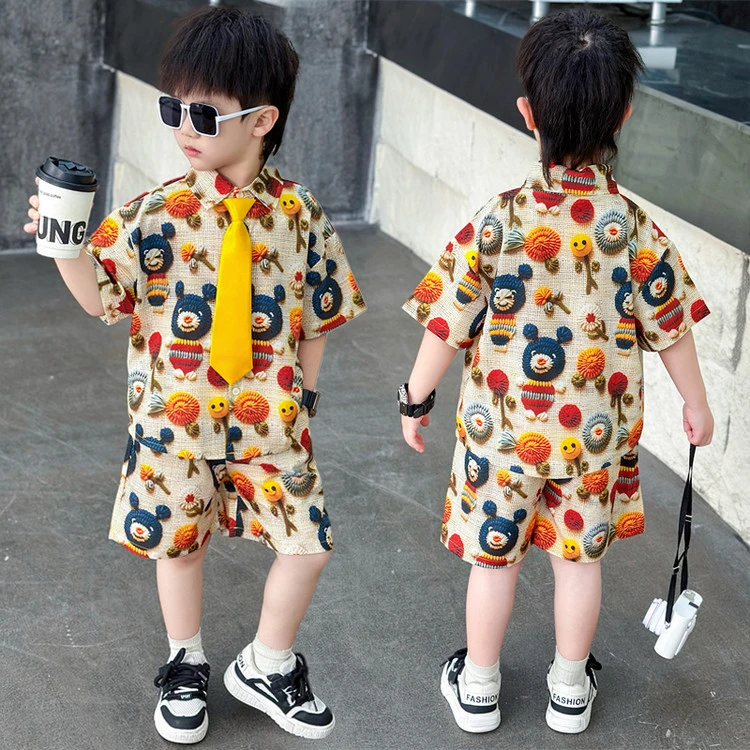 男童夏装衬衫套装2025新款儿童夏款炸街短袖宝宝夏天沙滩度假衣服