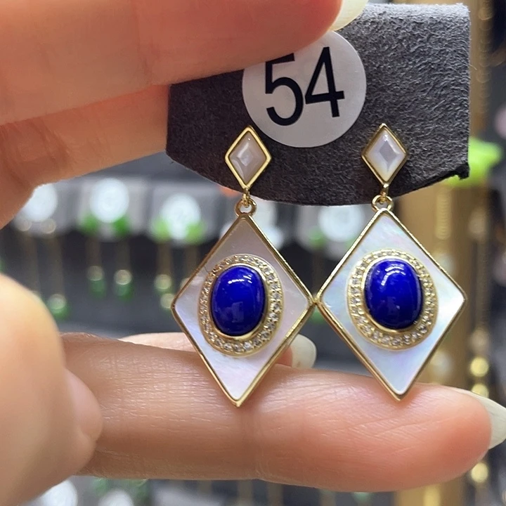 银S925镶嵌青金石耳饰