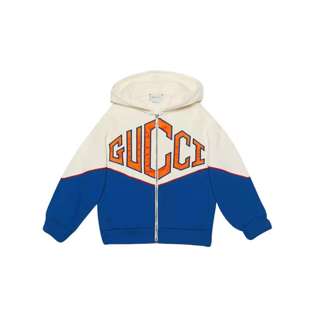 99新 GUCCI/古驰 FW21 字母徽标贴花拼色拉链卫衣外套/12Y/B01000