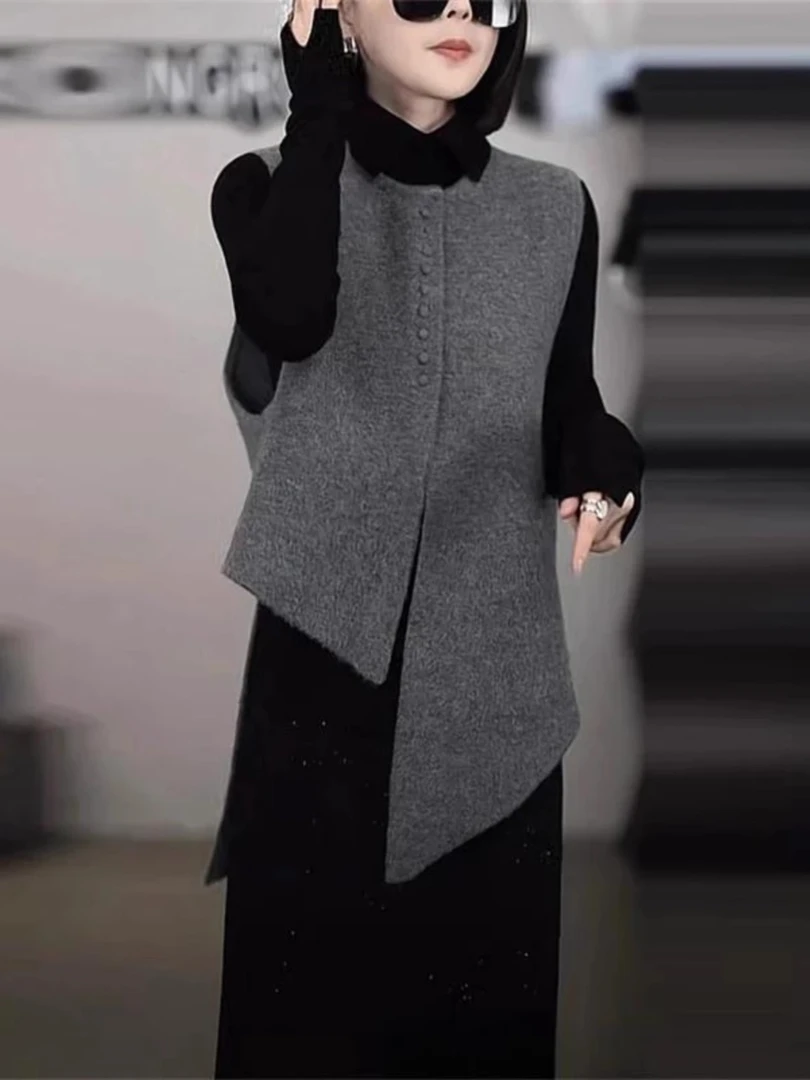 时尚套装女春季2025新款通勤流行洋气显瘦马甲简约纯色t恤两件套