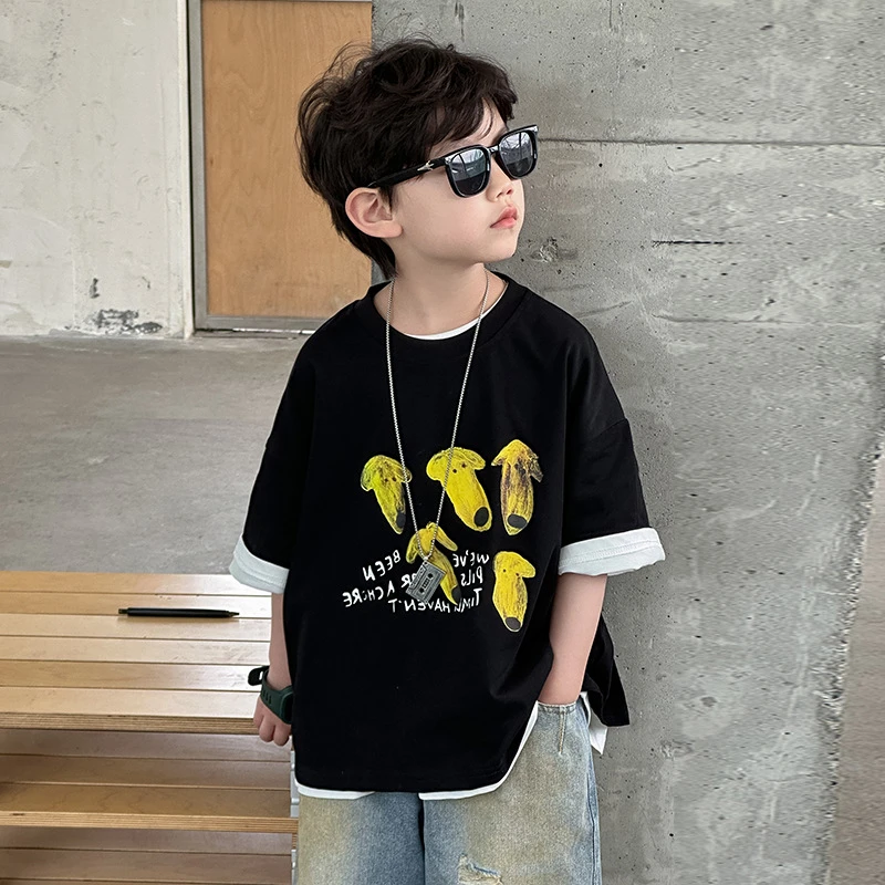 A.MU2025春夏款A.MU男童夏装短袖T2025年夏季新款纯棉儿童t恤韩式