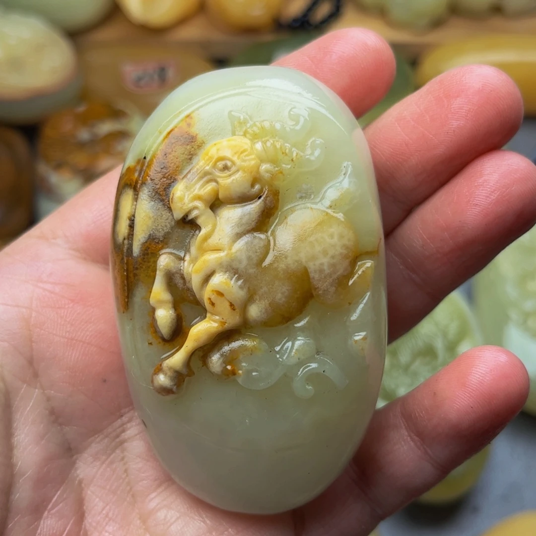 石材方解石手把件羊