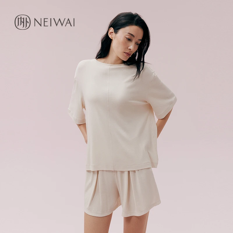NEIWAI内外棉莫后开衩短袖短裤睡衣套装舒适透气不易皱好打理新品