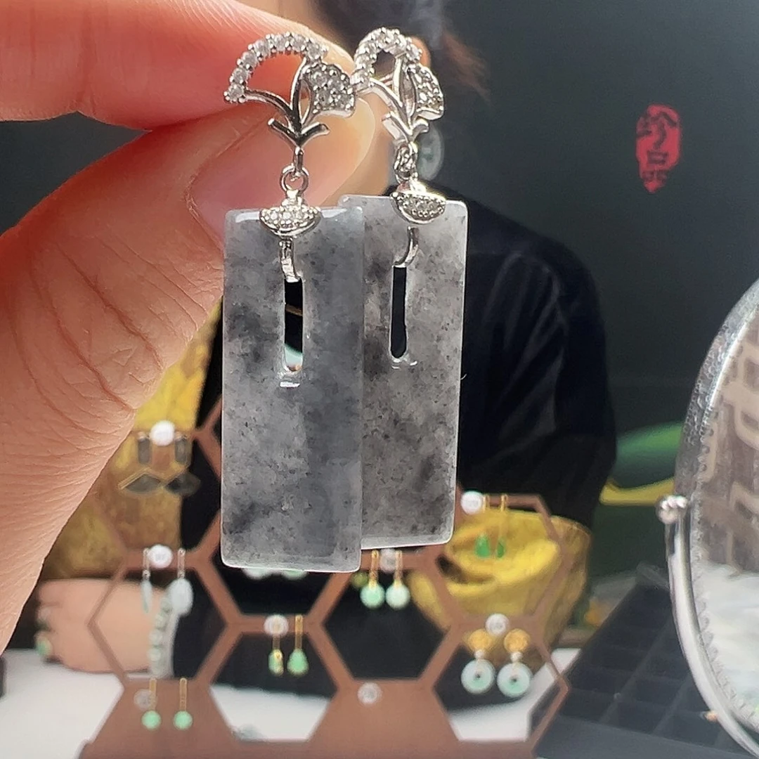 银S925镶嵌翡翠耳饰