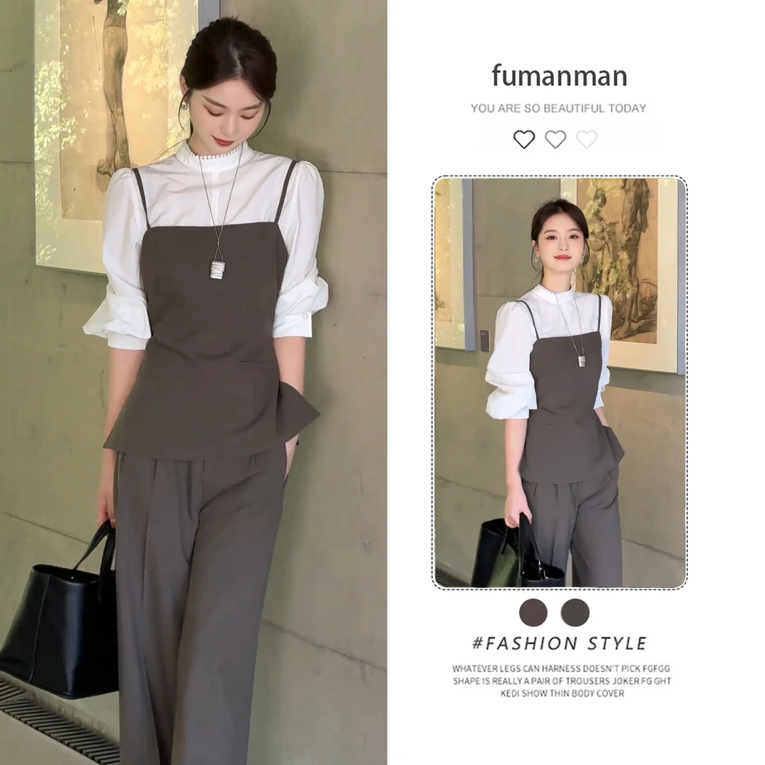 秋季韩系套装女2025新款慵懒风时尚百搭马甲搭打底衬衫裙子两件套