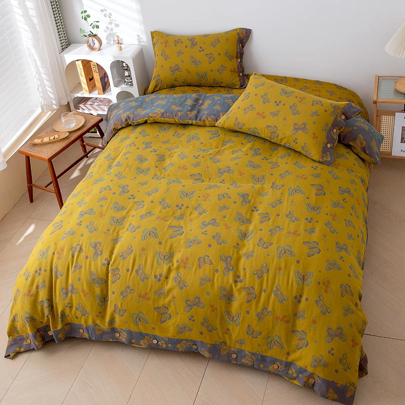 【蝶漫-双人被】200*230纯棉有氧双层纱色织提花秋冬被