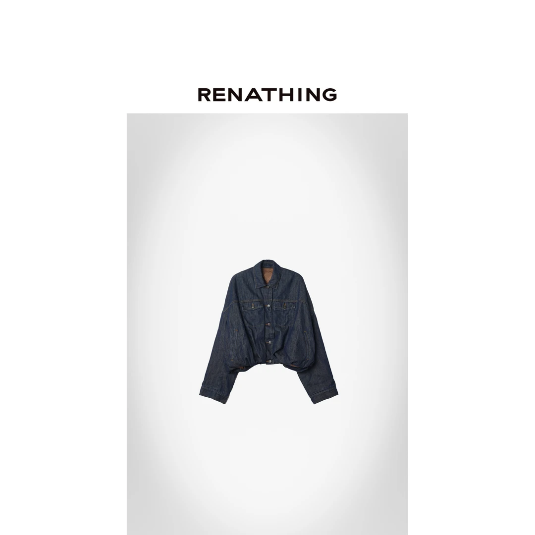 【RENATHING】松紧下摆翻领牛仔棉服外套