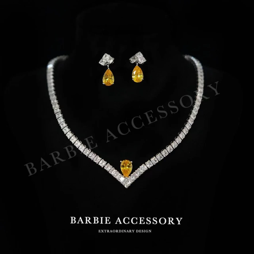 铜合金合成锆石项链 【冰坠星梦】轻奢设计款高级感套装