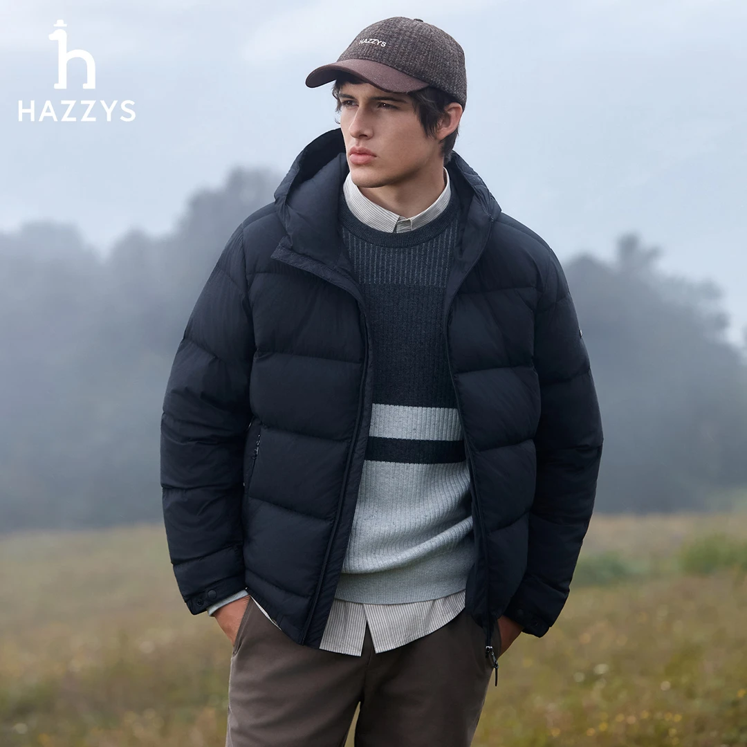 【双旦礼】HAZZYS哈吉斯连帽鹅绒羽绒服休闲外套冬装氛围感降温穿搭