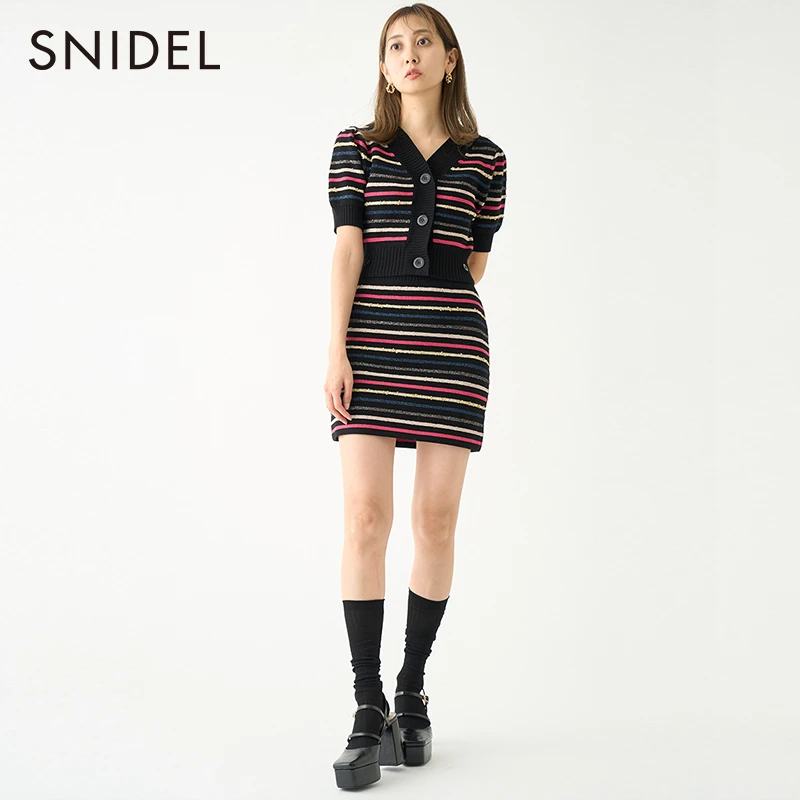 SNIDEL优雅条纹针织上衣半身短裙两件套SWNO231231