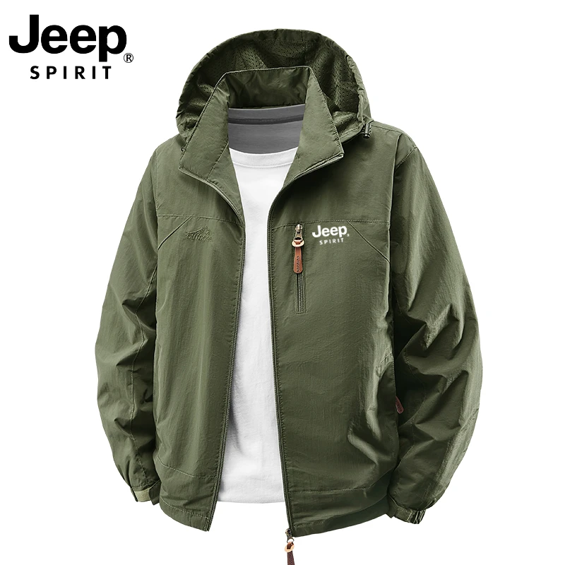 JEEP吉普春秋夹克防风防水休闲男士薄款透气外套冲锋上衣茄克大码