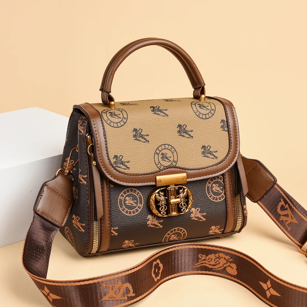 时尚百搭潮流手提包200棕配卡其