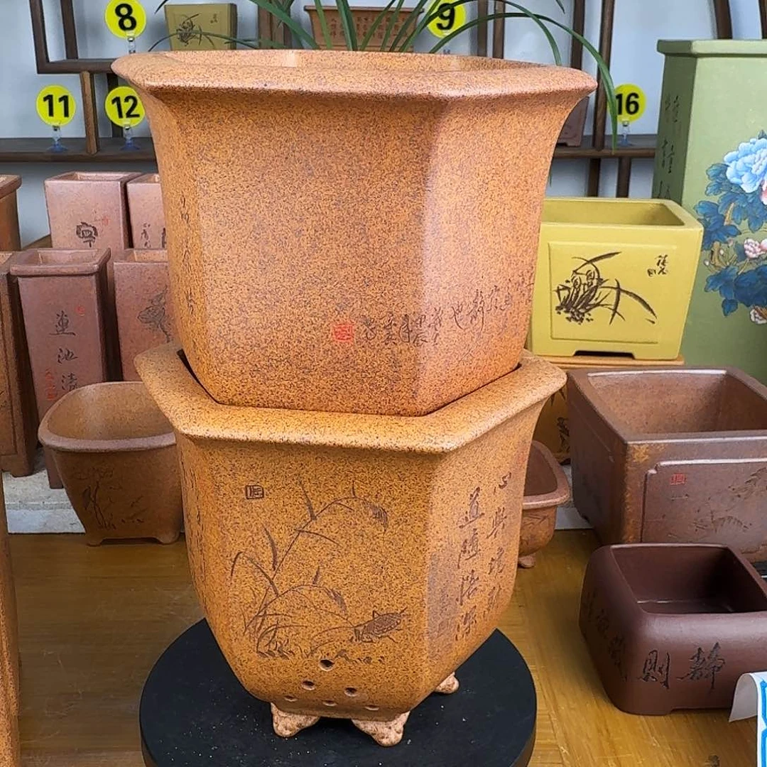 紫砂花盆笑***湖紫砂花盆2个
