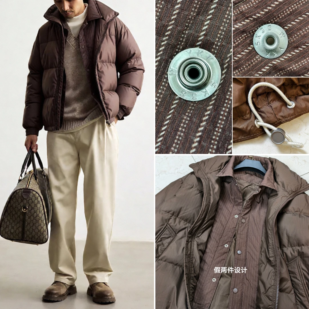 假两件90白鸭绒男士羽绒服 立体廓形 ykk拉链 冬季防寒服