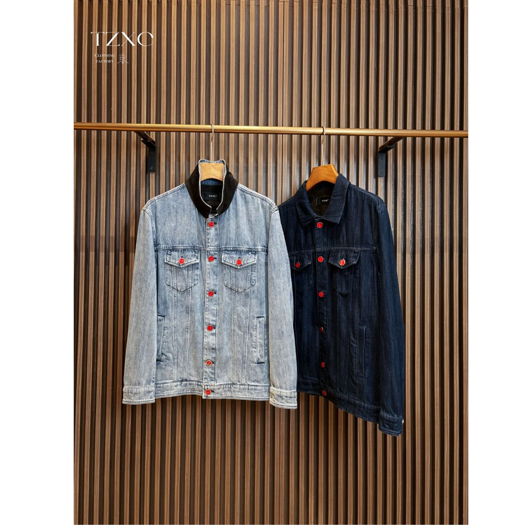 【8401-NY】 高奢男装 2025早春简约经典红扣牛仔夹克