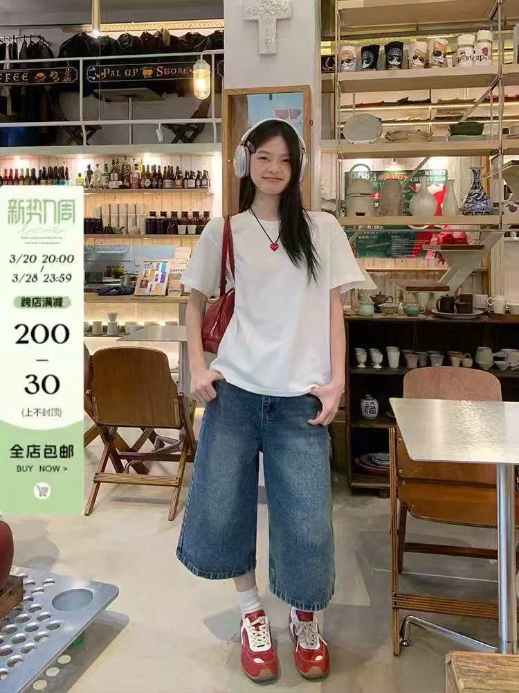 复古7分裤阔腿显瘦