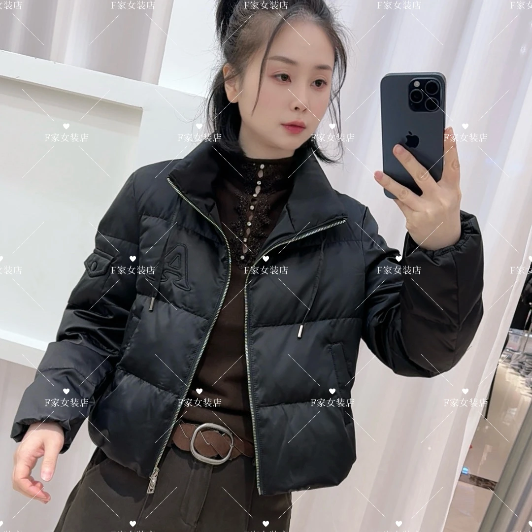 【K715】冬季韩版设计感立领字母刺绣白鸭绒保暖时尚短款女外套