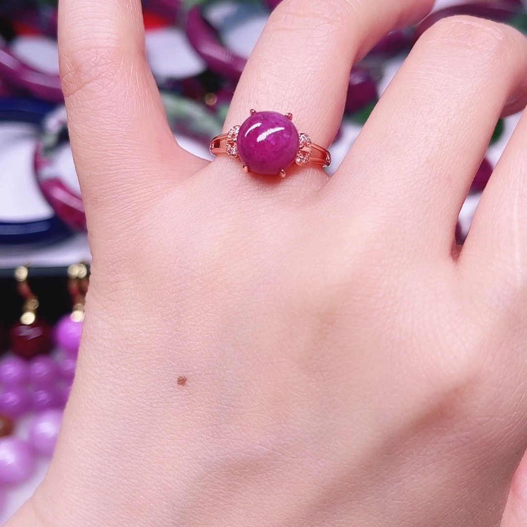 戒指红宝石银S925镶嵌