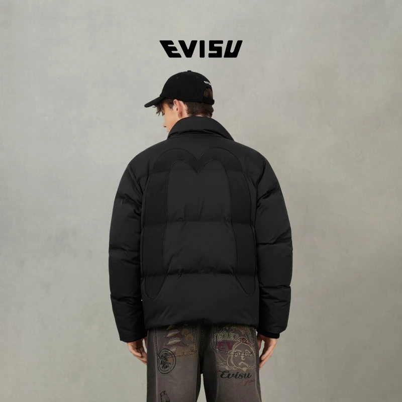 EVISU福神 2025秋新品男嵌条大M刺绣羽绒外套2EAHTM5NJ1096XXSN