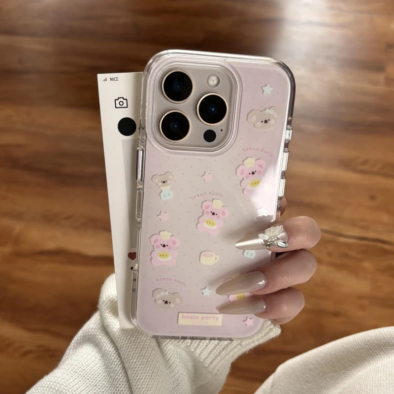 甜美粉色考拉适用iPhone16/15pro大孔13苹果12手机壳14防摔保护11