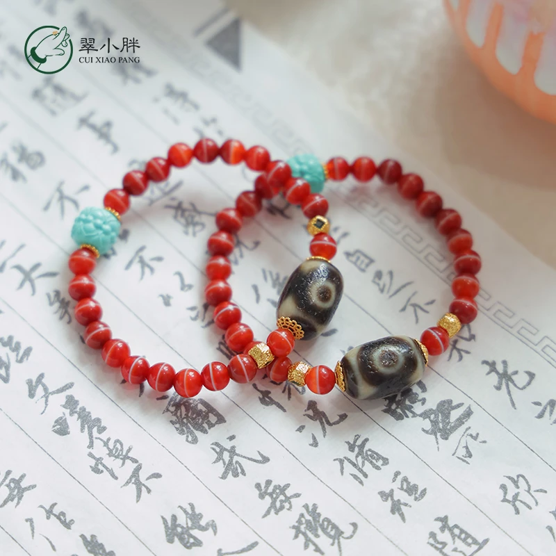 翠小胖三号店 熊猫三眼一线玛瑙手串CTZA203 多样性发1