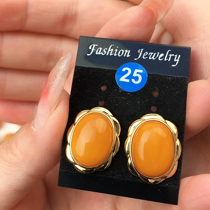 蜜蜡耳饰银S925镶嵌耳饰