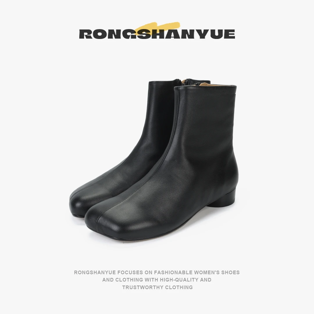 Rongshanyue极简风设计感苹果头马丁靴及踝靴英伦风短靴女B1107