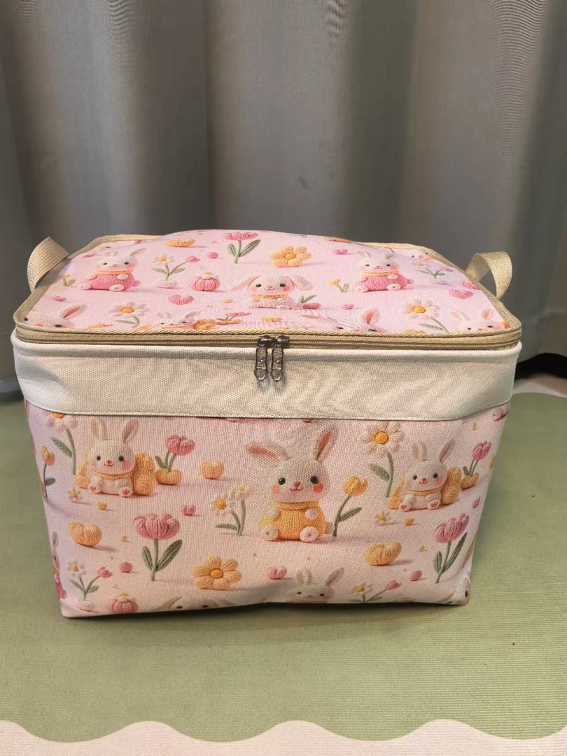 【2个装】60L粉色小兔子双拉链防尘防潮收纳箱带盖衣物被子收纳筐