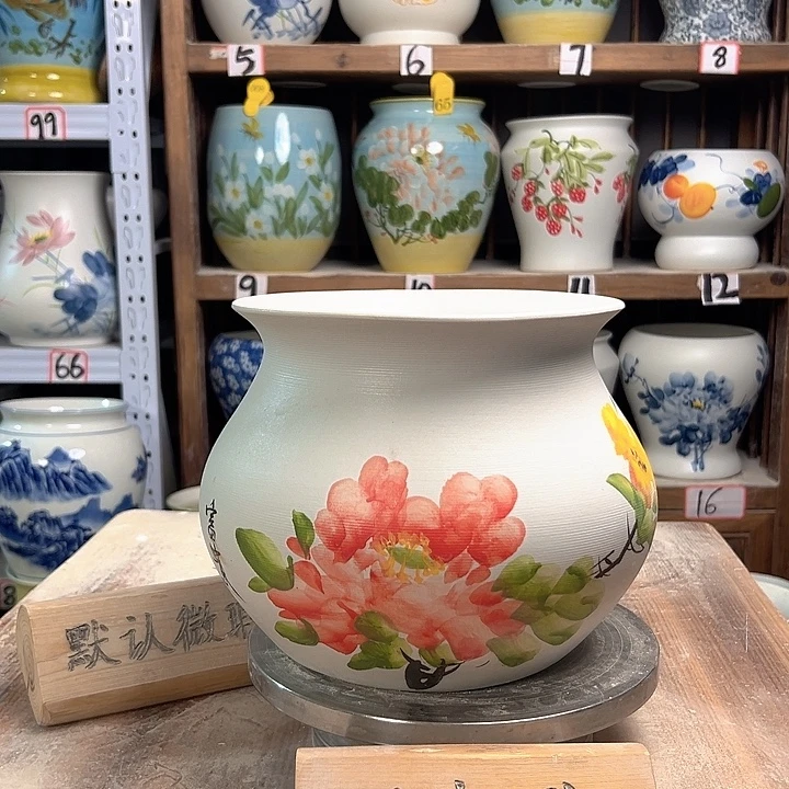 陶钱袋子牡丹陶瓷