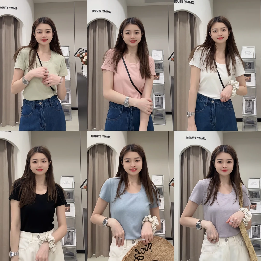 【ZMMY严选私服】夏季新款韩系纯色简约U领显瘦百搭短袖5041701