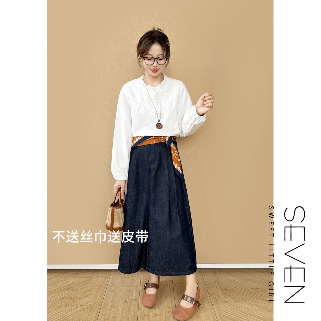 牛仔简裙⑧七七146小个子早秋新款高腰显瘦遮胯牛仔半身裙女小美说
