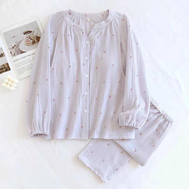 【月子服】 带胸垫皱皱纱布家居服月子服