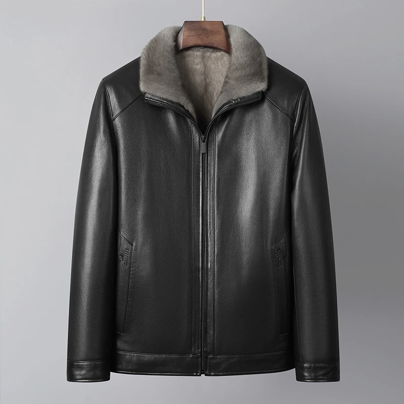 鲨鱼先生高档外套山羊皮真皮皮衣男士水貂内胆皮夹克冬季貂皮大衣