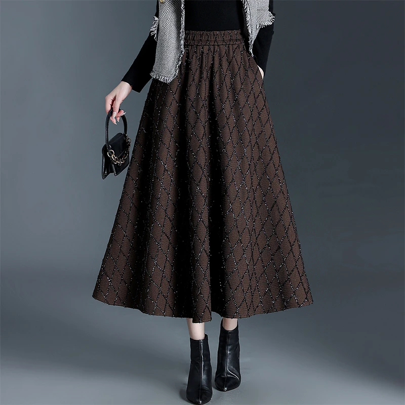 亮片小香风半身裙子女秋冬新款高腰显瘦长款a字裙垂感大摆长裙女