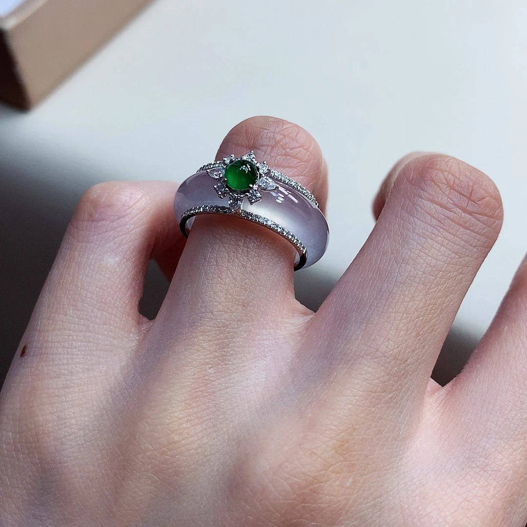 翡翠戒指18K金镶嵌10-11号一套