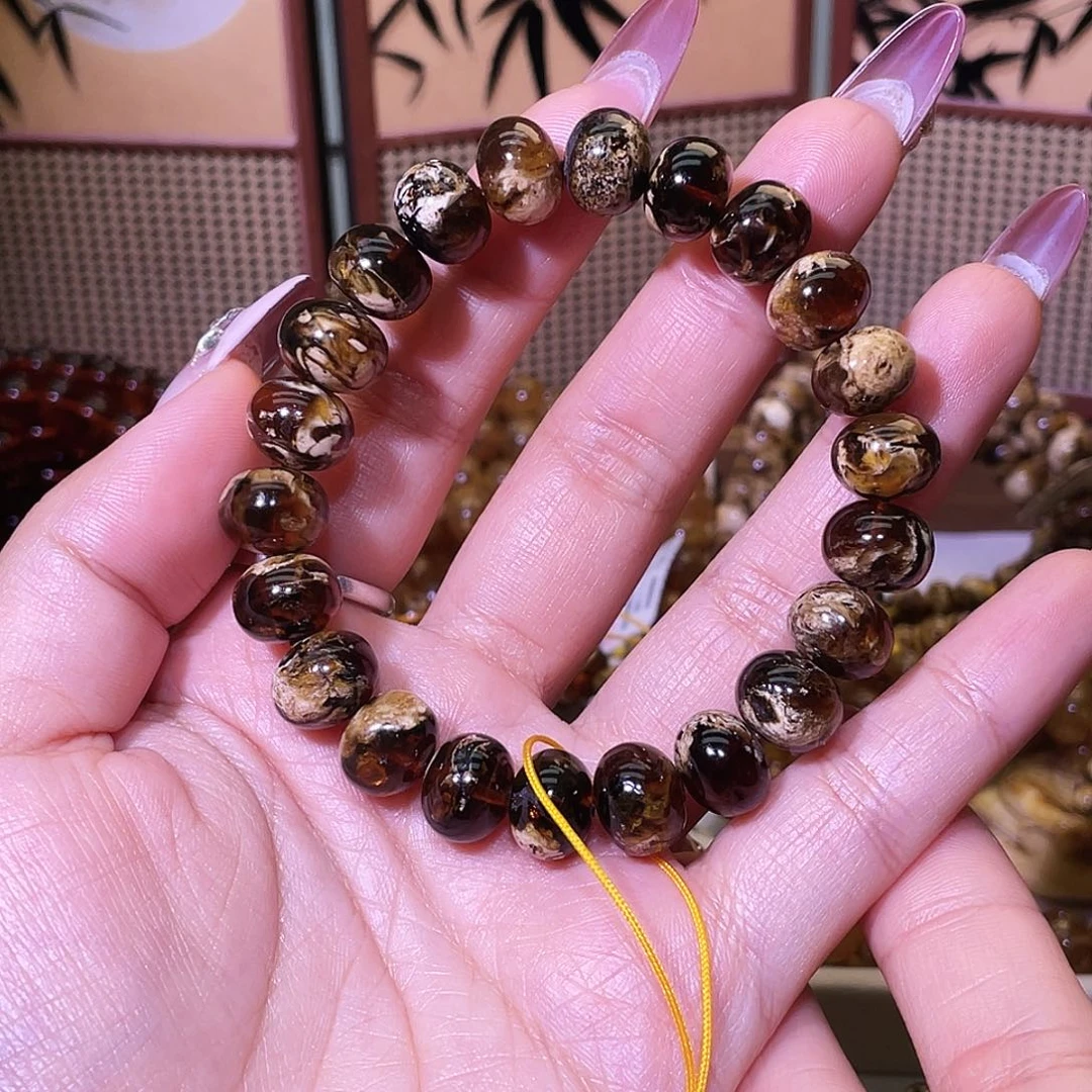 琥珀未镶嵌手链抚顺琥珀11+血溶洞手串