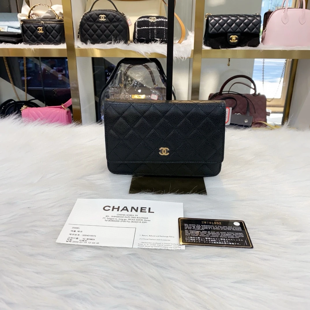 99新 Chanel/香奈儿 香奈儿黑金荔枝牛woc链条包