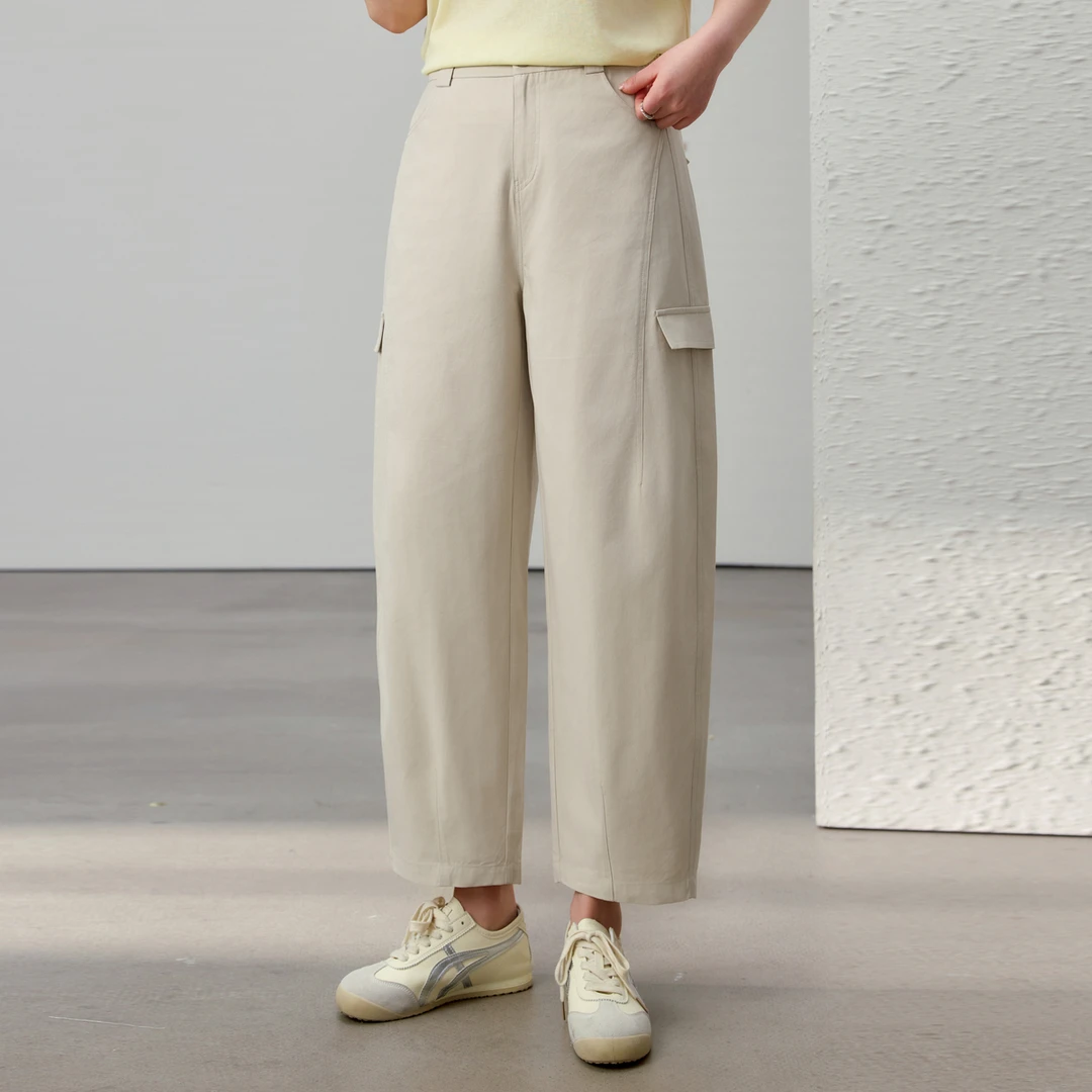 【美式复古慵懒百搭莱赛尔工装裤子】纤莉秀大码女装QK1273