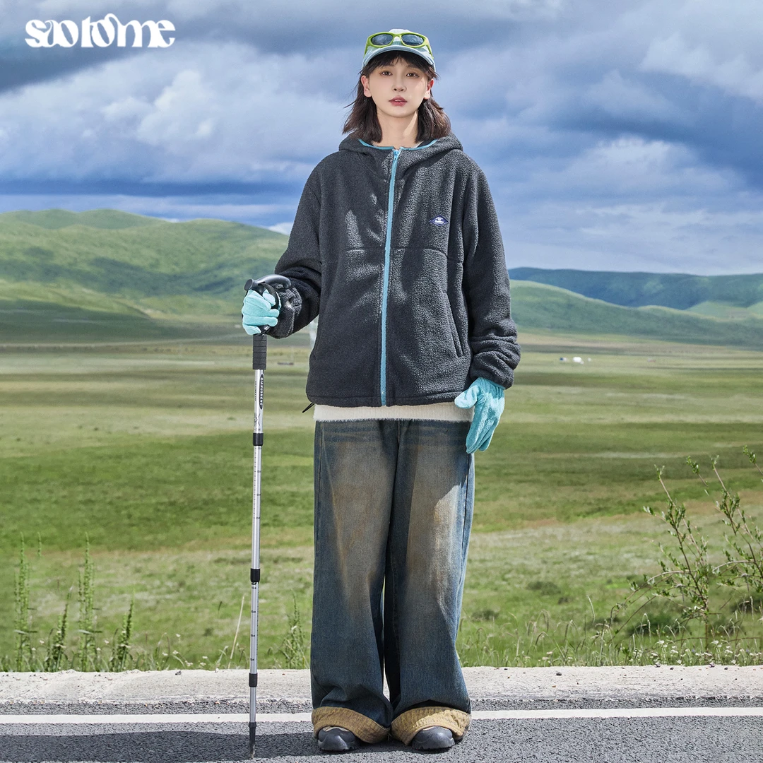 早乙女惠子saotome 日系百搭户外保暖连帽摇粒绒夹克外套秋冬3205