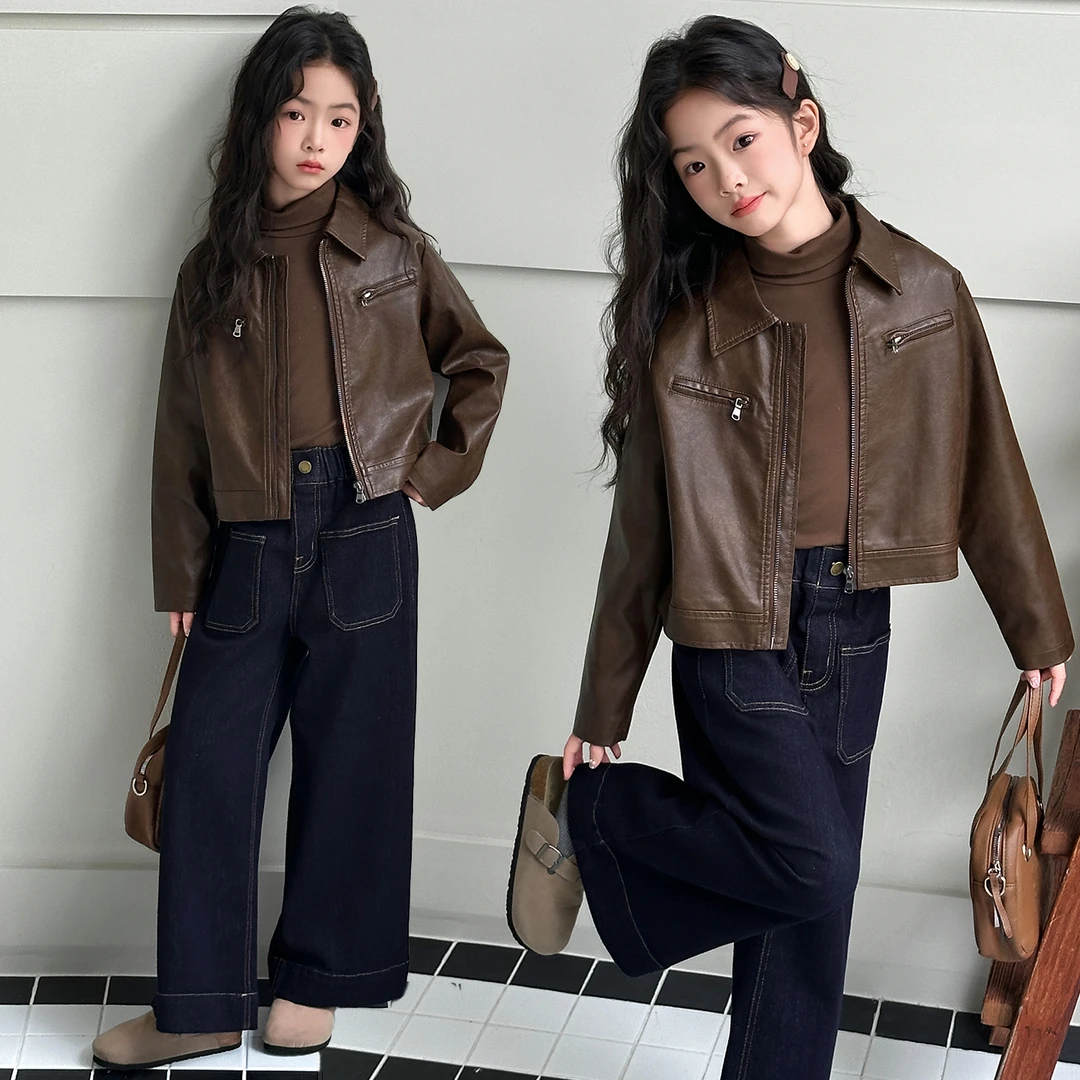 女童皮衣外套春秋款2025新款女孩大童潮酷穿搭秋装夹克短款皮上衣