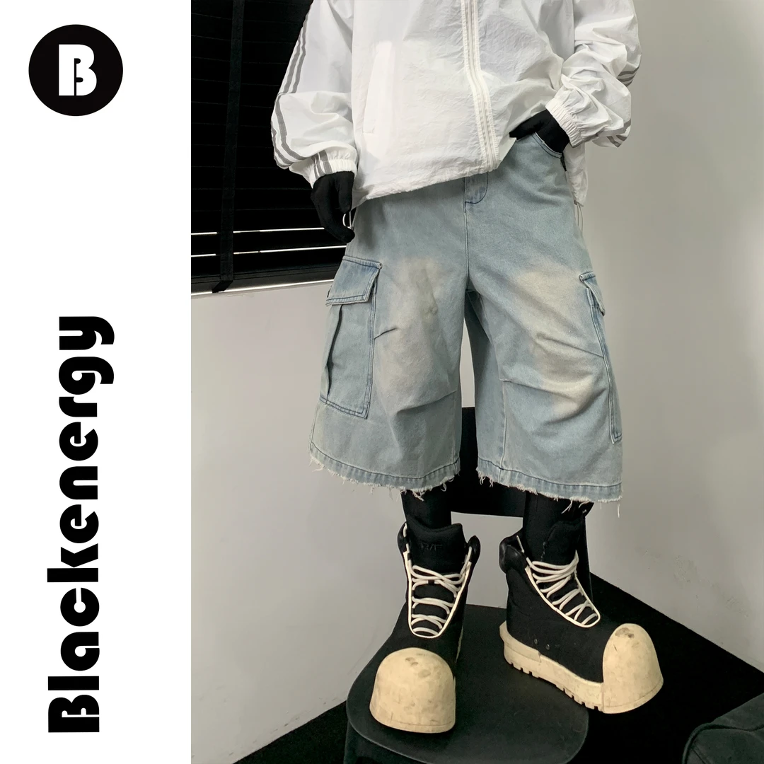 休闲工装牛仔裤男夏季美式复古小众设计感百搭宽松休闲短裤潮流