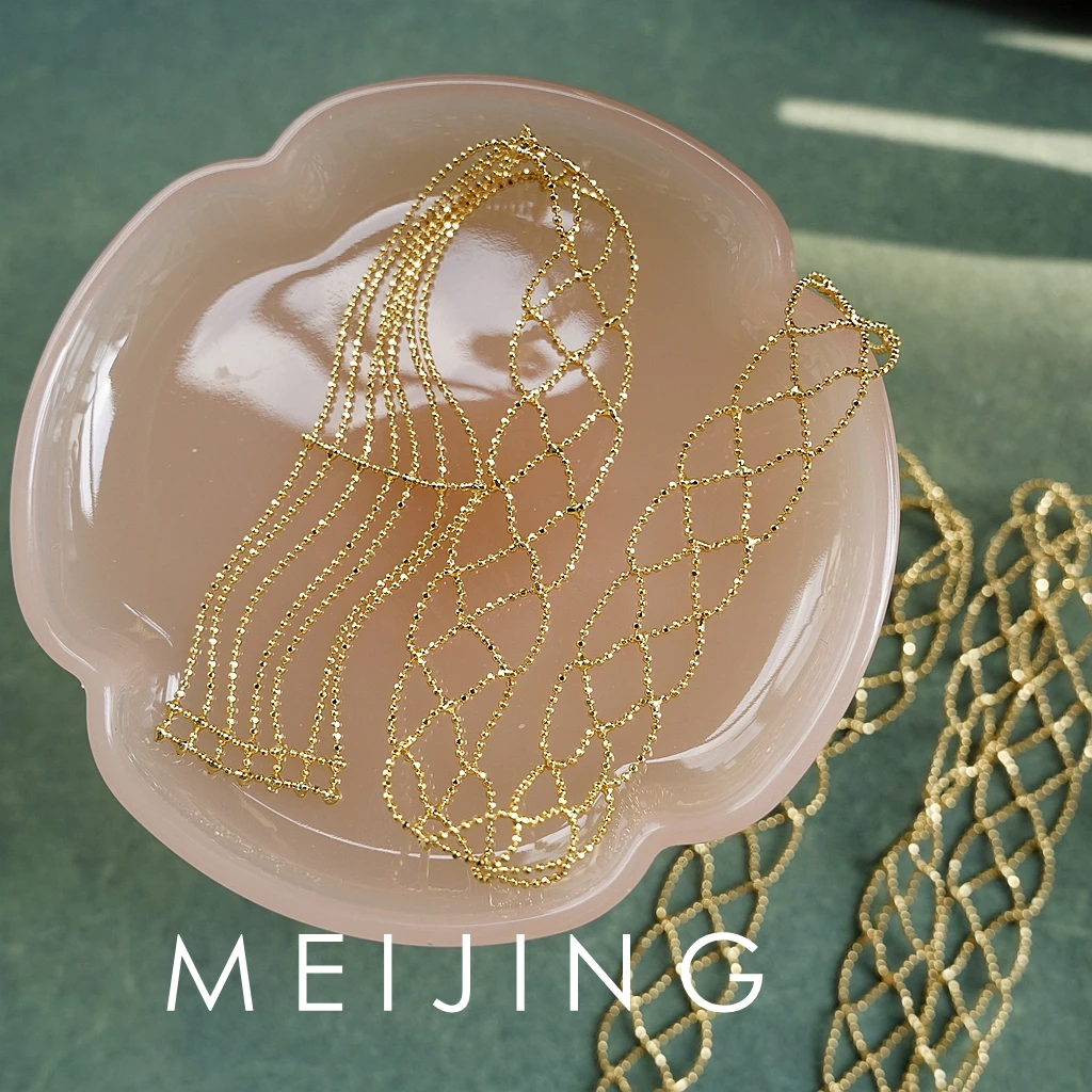 黄铜项链 【纱织】金色蕾丝网格百搭编织多层叠戴超长款流苏项链