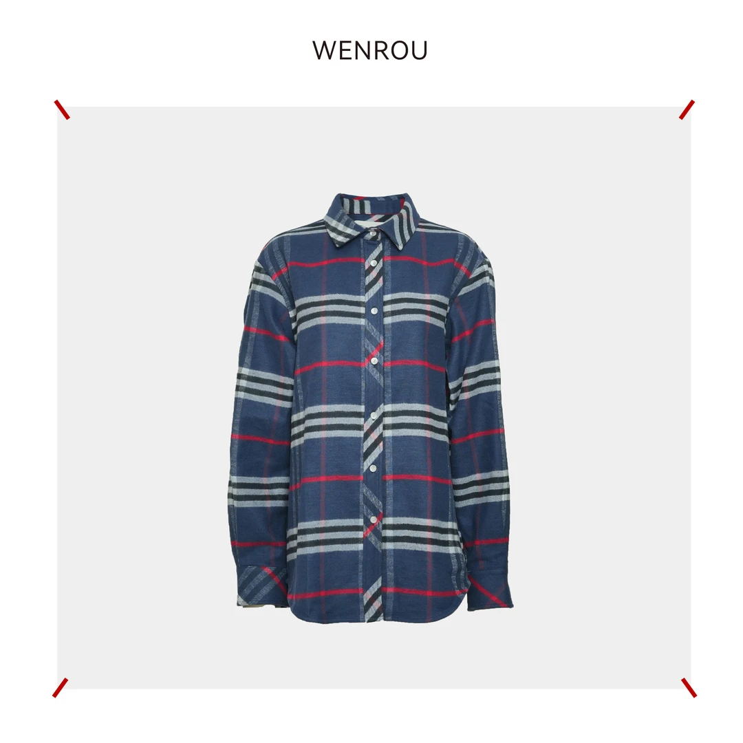 温柔自知 冬季翻领条纹 格纹真丝衬衫DBK016